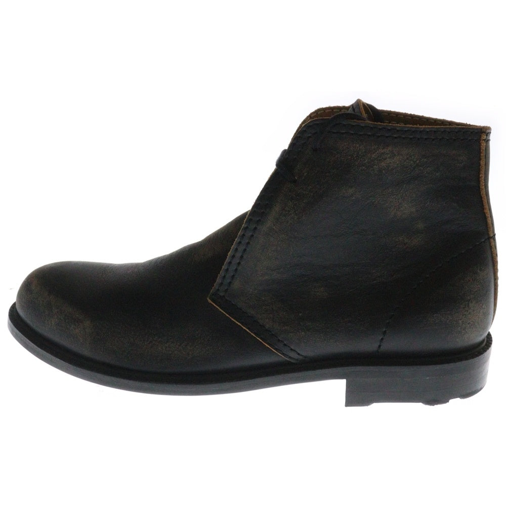 COMME des GARCONS HOMME(コムデギャルソンオム) フェード加工 ブラックステッチ ラウンドトゥ レザー チャッカブーツ ダークブラウン
