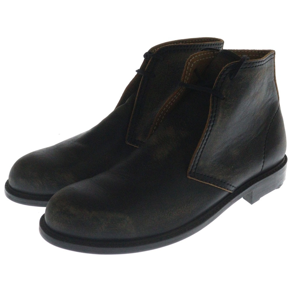 COMME des GARCONS HOMME(コムデギャルソンオム) フェード加工 ブラックステッチ ラウンドトゥ レザー チャッカブーツ ダークブラウン