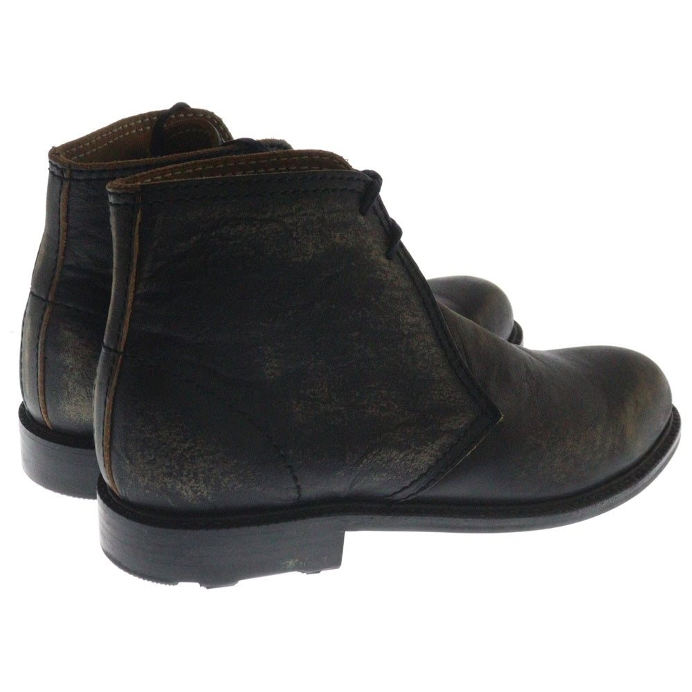 COMME des GARCONS HOMME(コムデギャルソンオム) フェード加工 ブラックステッチ ラウンドトゥ レザー チャッカブーツ ダークブラウン