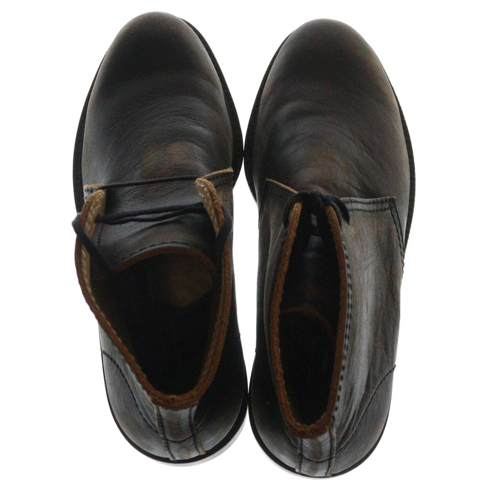 COMME des GARCONS HOMME(コムデギャルソンオム) フェード加工 ブラックステッチ ラウンドトゥ レザー チャッカブーツ ダークブラウン