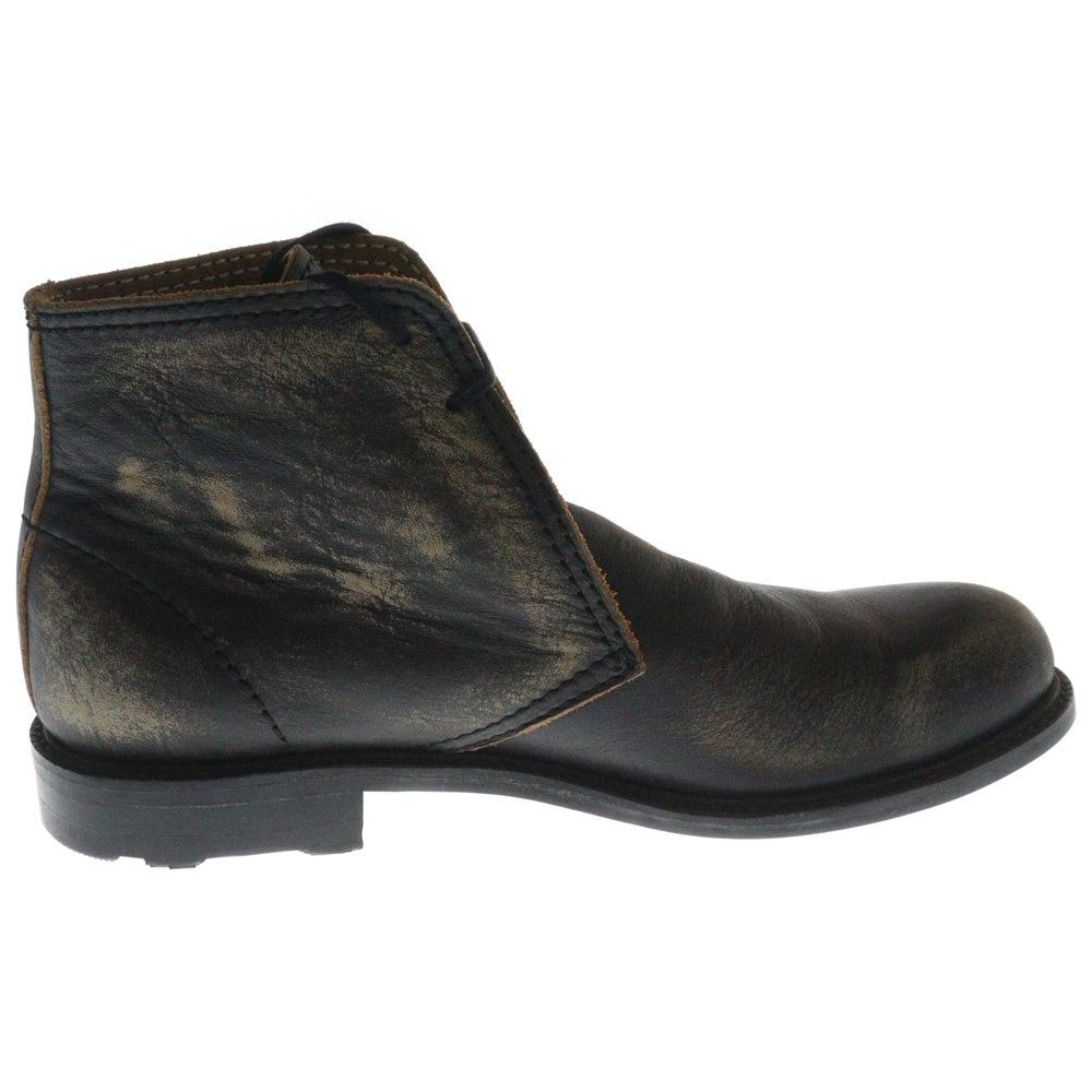 COMME des GARCONS HOMME(コムデギャルソンオム) フェード加工 ブラックステッチ ラウンドトゥ レザー チャッカブーツ ダークブラウン