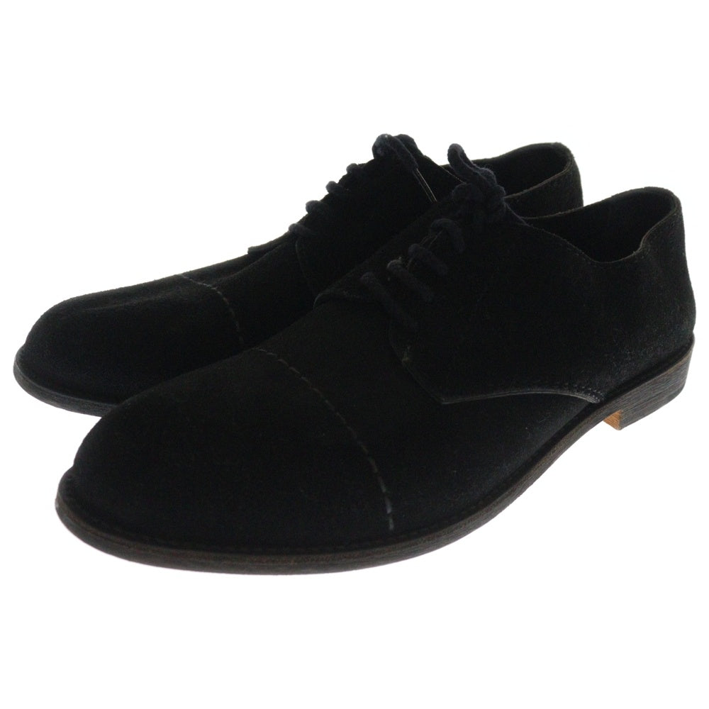 COMME des GARCONS HOMME(コムデギャルソンオム) ブラックステッチ ストレートチップ プレーントゥ スエードレザー レースアップ ドレスシューズ ブラック