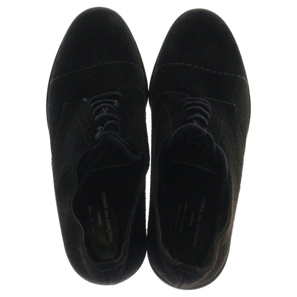 COMME des GARCONS HOMME(コムデギャルソンオム) ブラックステッチ ストレートチップ プレーントゥ スエードレザー レースアップ ドレスシューズ ブラック