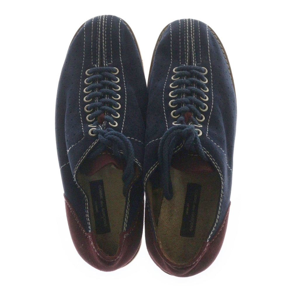 COMME des GARCONS HOMME(コムデギャルソンオム) ホワイトステッチ スエードレザー レースアップ ボーリング シューズ ネイビー