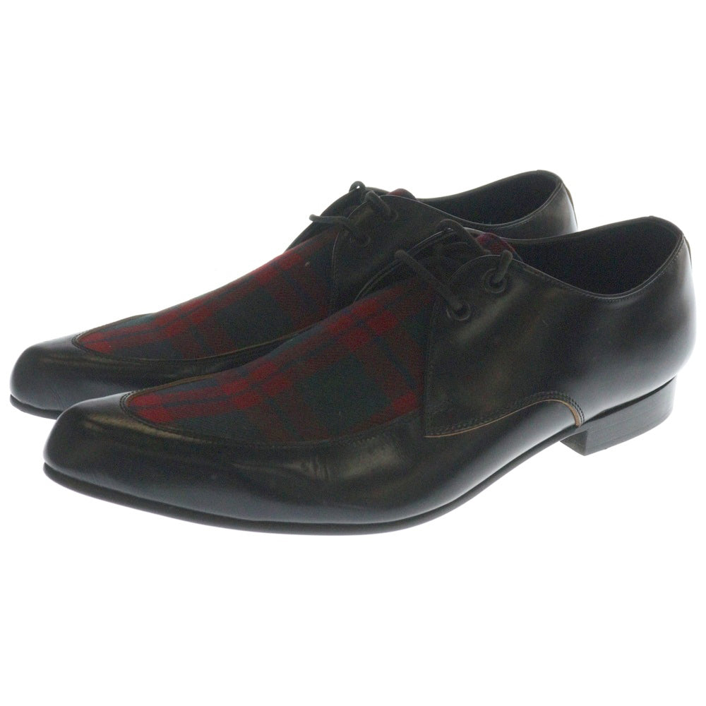 COMME des GARCONS HOMME PLUS(コムデギャルソンオムプリュス) 08AW タータンチェック ポインテッドトゥ レースアップ ドレスシューズ ブラック/レッド