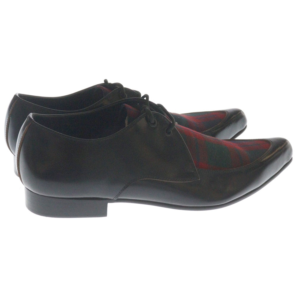 COMME des GARCONS HOMME PLUS(コムデギャルソンオムプリュス) 08AW タータンチェック ポインテッドトゥ レースアップ ドレスシューズ ブラック/レッド