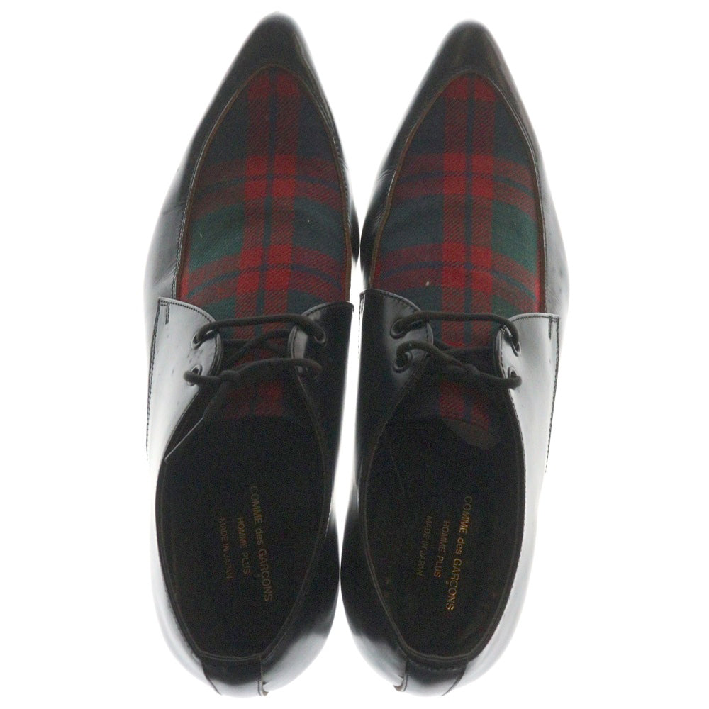 COMME des GARCONS HOMME PLUS(コムデギャルソンオムプリュス) 08AW タータンチェック ポインテッドトゥ レースアップ ドレスシューズ ブラック/レッド