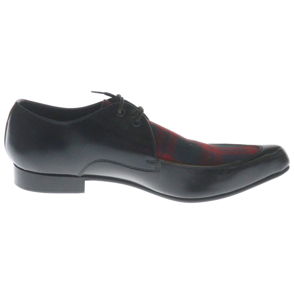COMME des GARCONS HOMME PLUS(コムデギャルソンオムプリュス) 08AW タータンチェック ポインテッドトゥ レースアップ ドレスシューズ ブラック/レッド