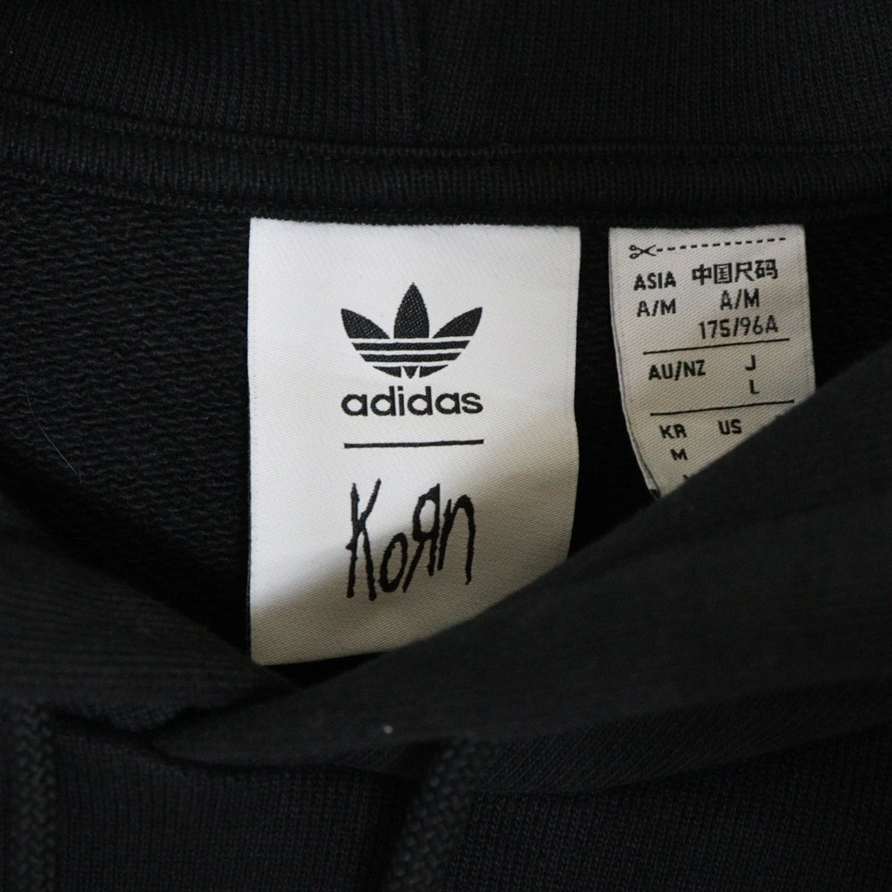 adidas(アディダス) KoRn HOODIE コーン ロゴエンブロイダリー スウェットプルオーバーパーカー ブラック IN9102