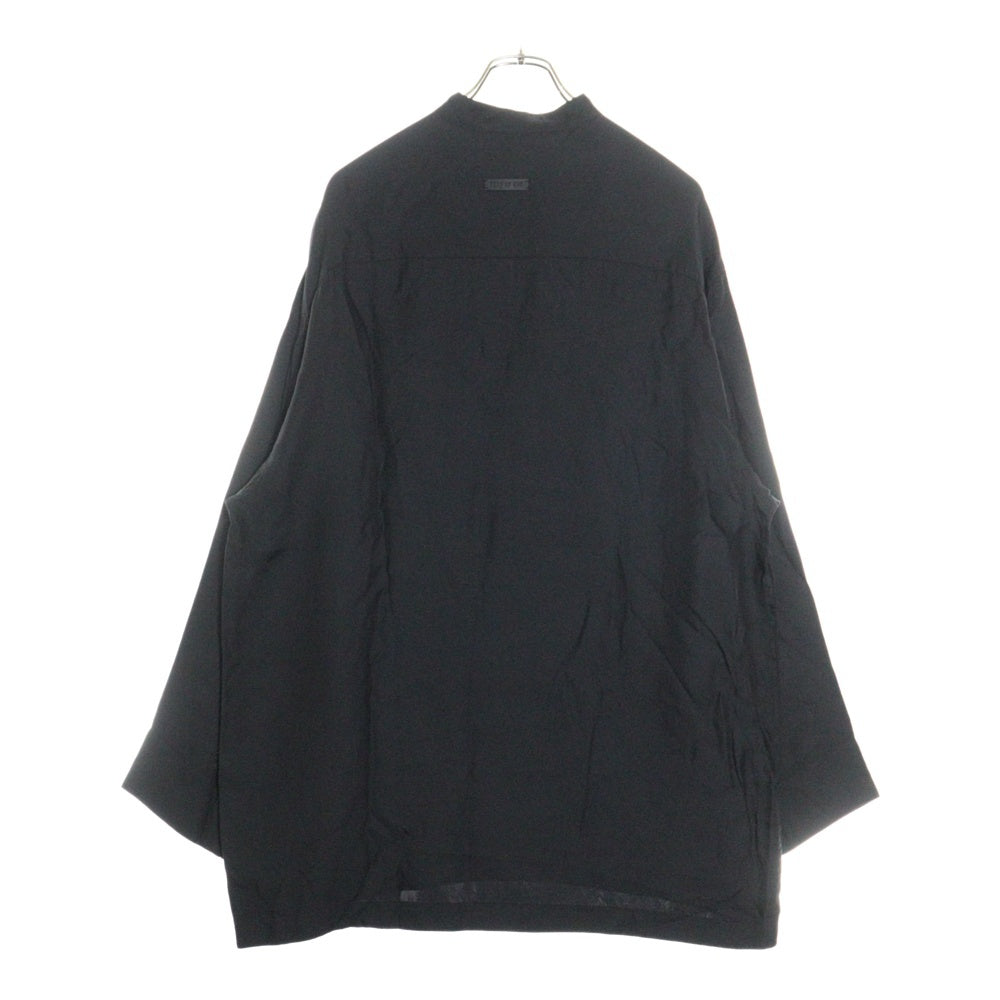 FEAR OF GOD(フィアオブゴッド) ロゴパッチ付き ハーフボタン レーヨン ノーカラーシャツ ロングスリーブ ブラック FCC400030