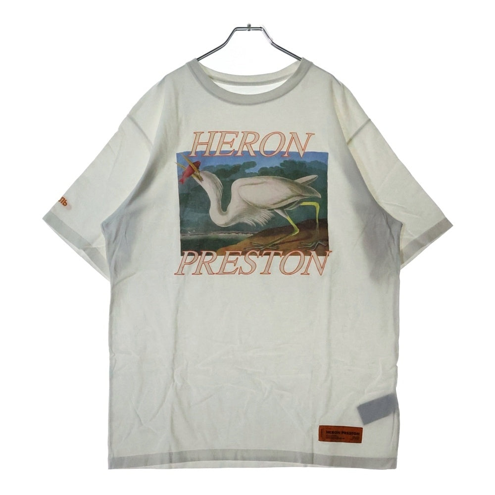 HERON PRESTON(ヘロンプレストン) 18SS Heron Print Tee ヘロン プリントTシャツ 半袖カットソー ホワイト HMAA001S18632014