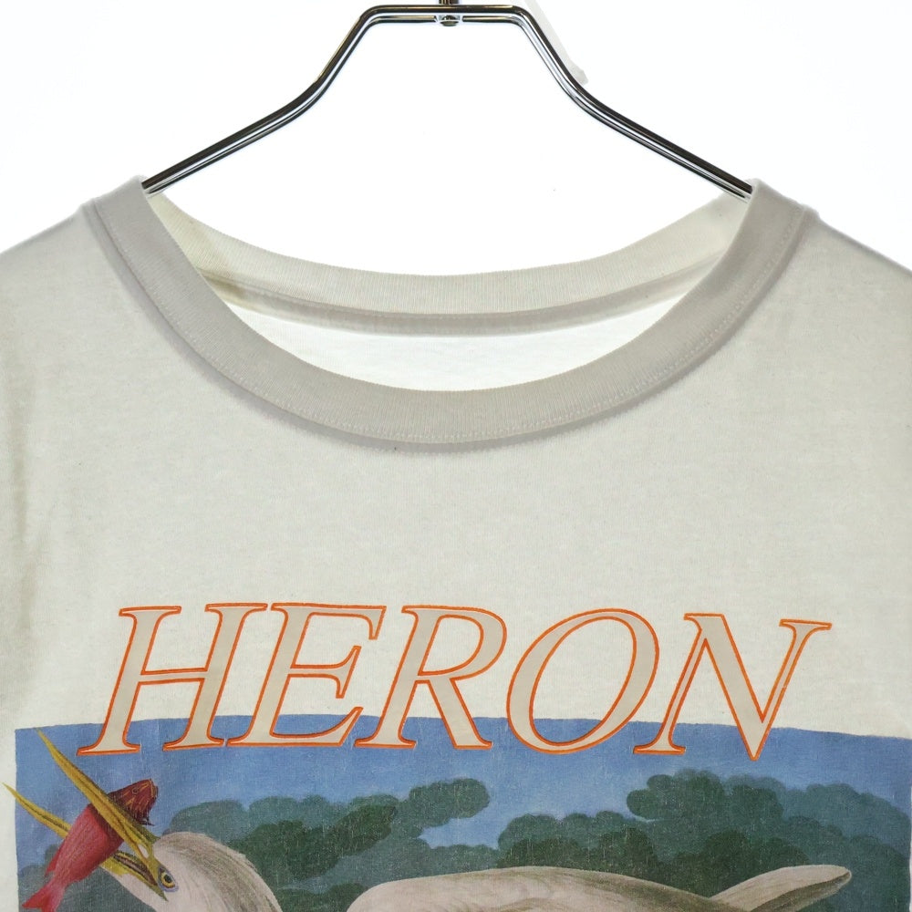 HERON PRESTON(ヘロンプレストン) 18SS Heron Print Tee ヘロン プリントTシャツ 半袖カットソー ホワイト HMAA001S18632014