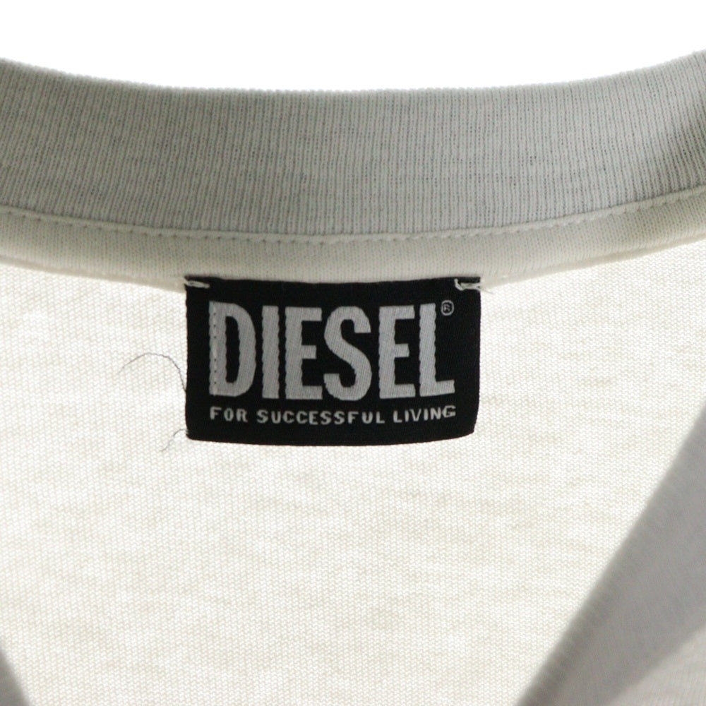DIESEL(ディーゼル) T-WASHROT DSL ロゴ刺繍 ダメージ加工 クルーネック カットソー 半袖Tシャツ ホワイト A085660EFAN