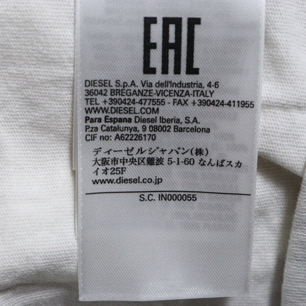 DIESEL(ディーゼル) T-WASHROT DSL ロゴ刺繍 ダメージ加工 クルーネック カットソー 半袖Tシャツ ホワイト A085660EFAN