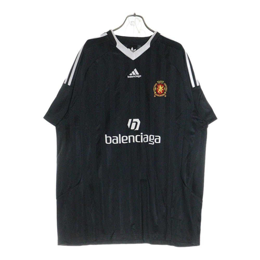 BALENCIAGA(バレンシアガ) 23SS ×adidas SOCCER SPORTY STRIPE JERSEY アディダス ストライプ Vネック 半袖サッカーシャツ ユニフォーム ブラック 723663 TNV13