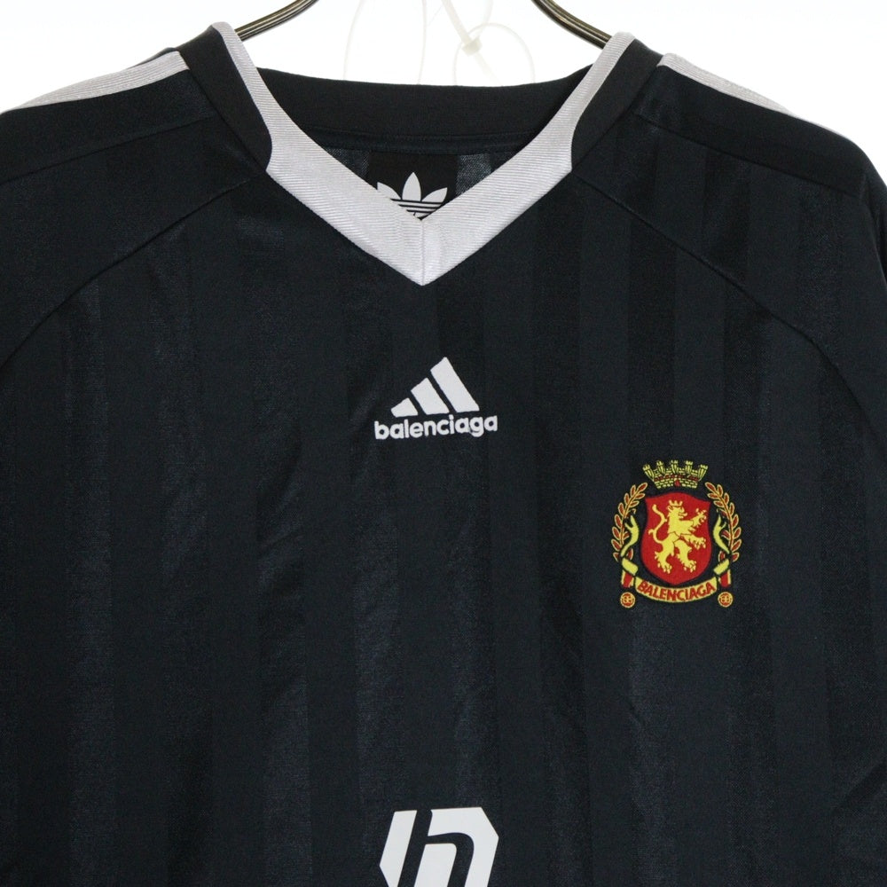 BALENCIAGA(バレンシアガ) 23SS ×adidas SOCCER SPORTY STRIPE JERSEY アディダス ストライプ Vネック 半袖サッカーシャツ ユニフォーム ブラック 723663 TNV13