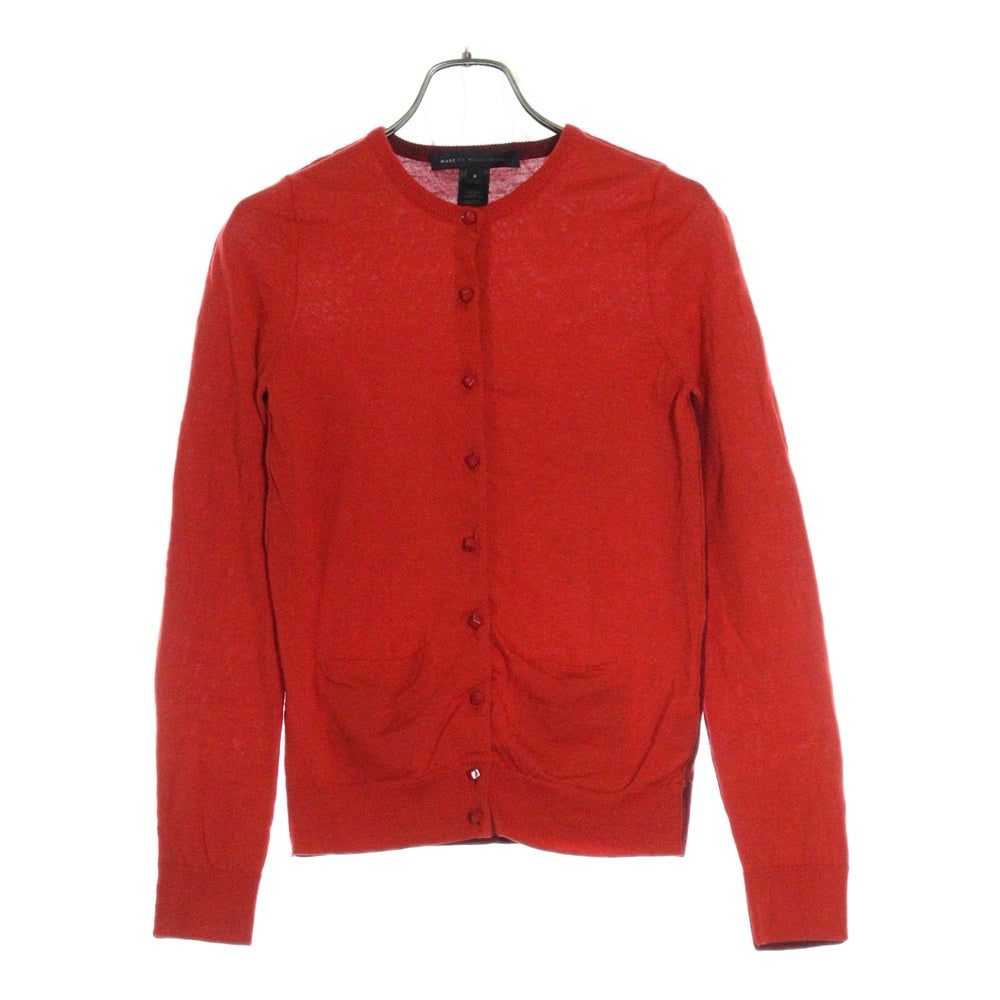 MARC BY MARC JACOBS(マーク バイ マーク ジェイコブス) デザインボタン クルーネック ウール ニット カーディガン レッド レディース