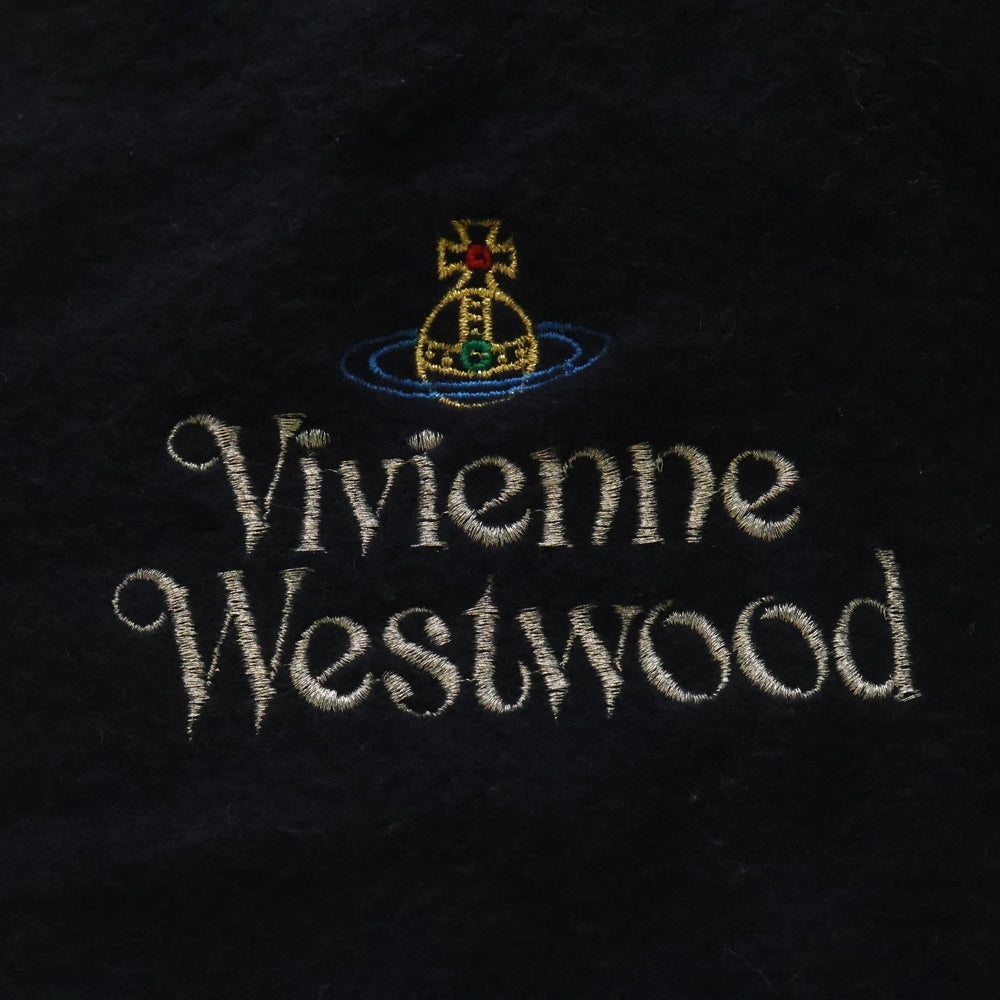 Vivienne Westwood(ヴィヴィアンウエストウッド) ロゴ刺繍 ウールマフラー ストール ネイビー