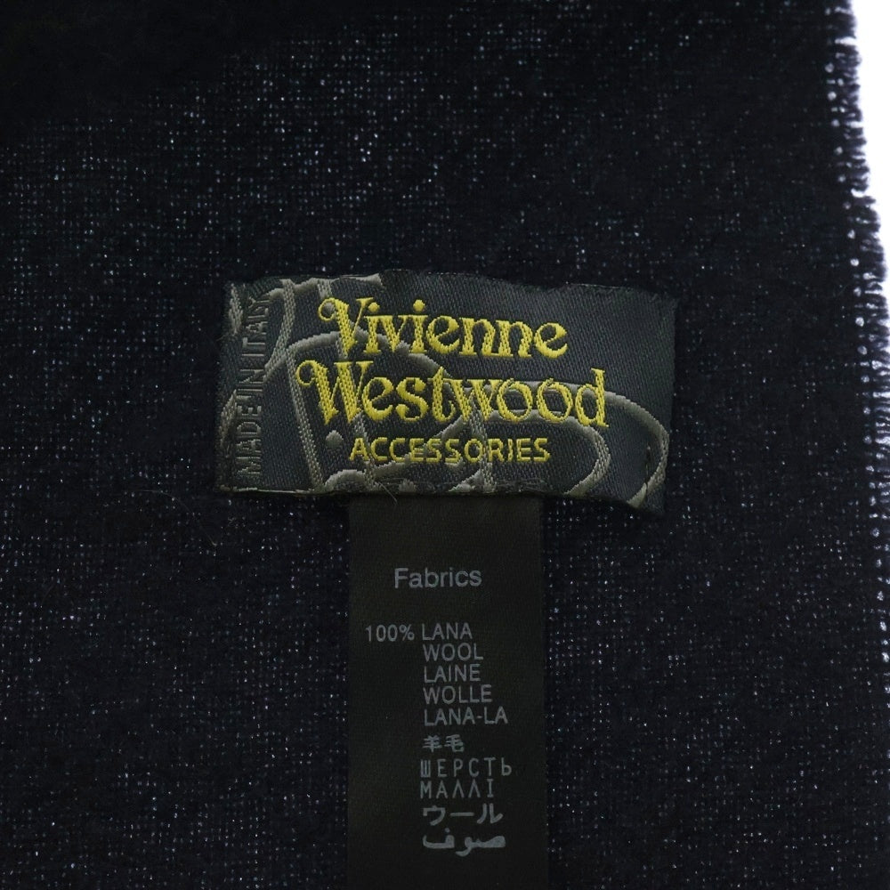 Vivienne Westwood(ヴィヴィアンウエストウッド) ロゴ刺繍 ウールマフラー ストール ネイビー