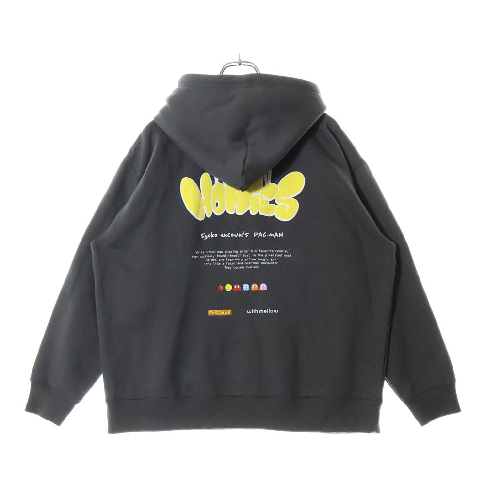NO BRAND(ノーブランド) SYOKO×PAC-MAN YELLOW HOMIES HOODIE ショコ パックマン イエロー ホーミーズ プルオーバースウェットパーカー フーディー グレー 4582723755605