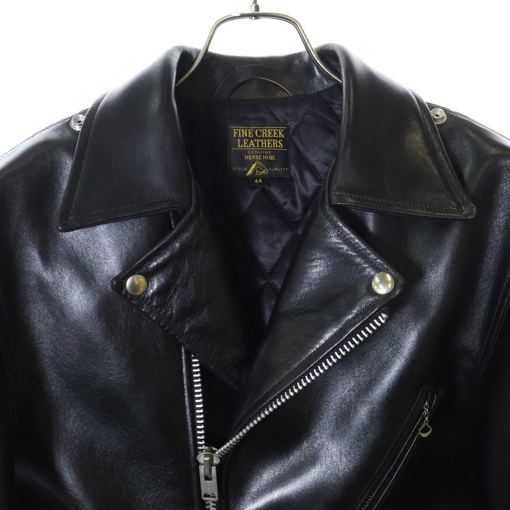 FINE CREEK LEATHERS(ファインクリークレザーズ) マルチポケット キルティング裏地 ホースハイド ダブルライダースジャケット ブラック