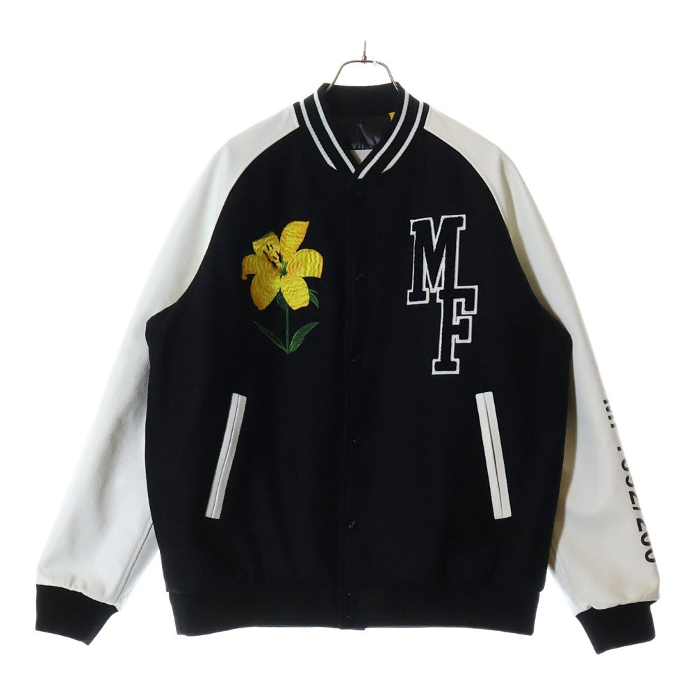 MONCLER GENIUS(モンクレール ジーニアス) 23AW ×FRAGMENT CELSIA フラグメント セルシア フラワーエンブロイダリー 袖レザー ダウン ボンバージャケット スタジャン ブラック/ホワイト I209U1A00007
