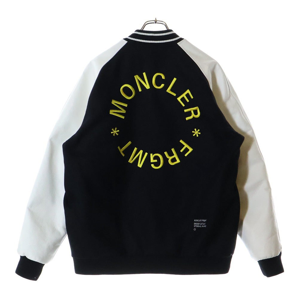 MONCLER GENIUS(モンクレール ジーニアス) 23AW ×FRAGMENT CELSIA フラグメント セルシア フラワーエンブロイダリー 袖レザー ダウン ボンバージャケット スタジャン ブラック/ホワイト I209U1A00007