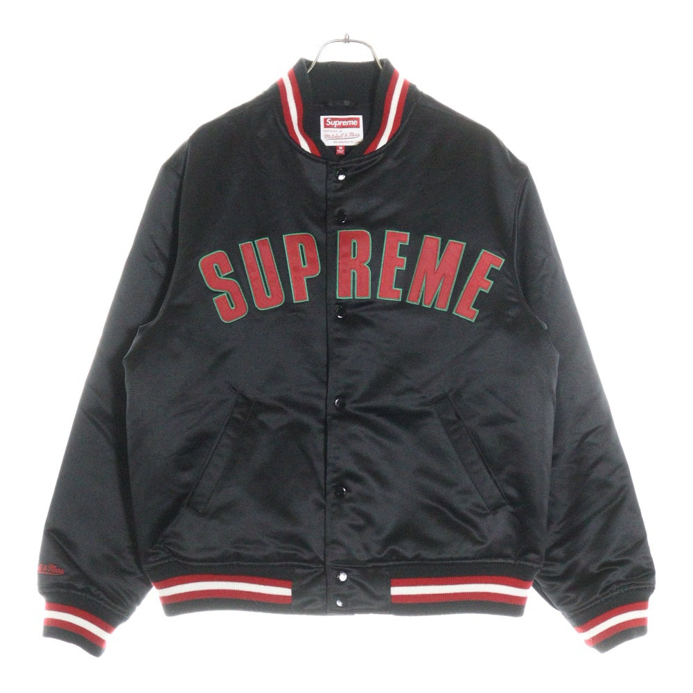 SUPREME(シュプリーム) 21SS ×Mitchell&Ness Satin Varsity Jacket ミッチェル アンド ネス サテン バーシティ ジャケット ブラック