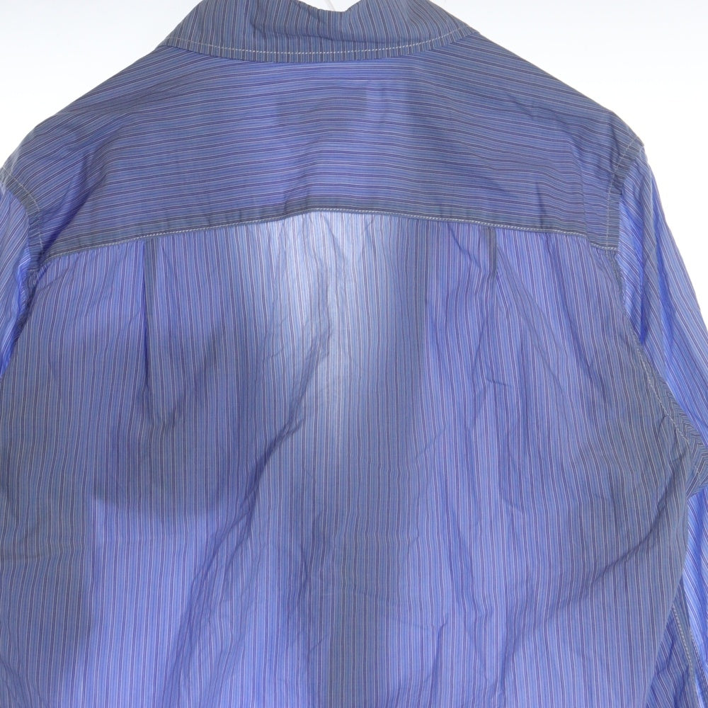 GANRYU(ガンリュウ) 14SS AD2013 ストライプ コットン シャツジャケット ブルー EM-B007
