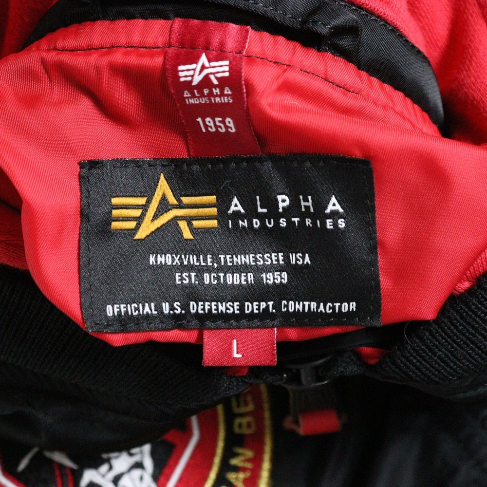ALPHA INDUSTRIES(アルファ インダストリーズ) ×シン・仮面ライダー L-2B NATUS LIGHT 仮面ライダー2号 MA-1フード付フライトジャケット ジップアップブルゾン ブラック/レッド TA0486-9001
