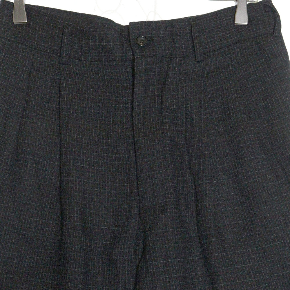 COMME des GARCONS HOMME(コムデギャルソンオム) 97AW AD1997 田中オム期 リネン混 2タック チェック テーパード スラックスパンツ ブラック HP-02008S