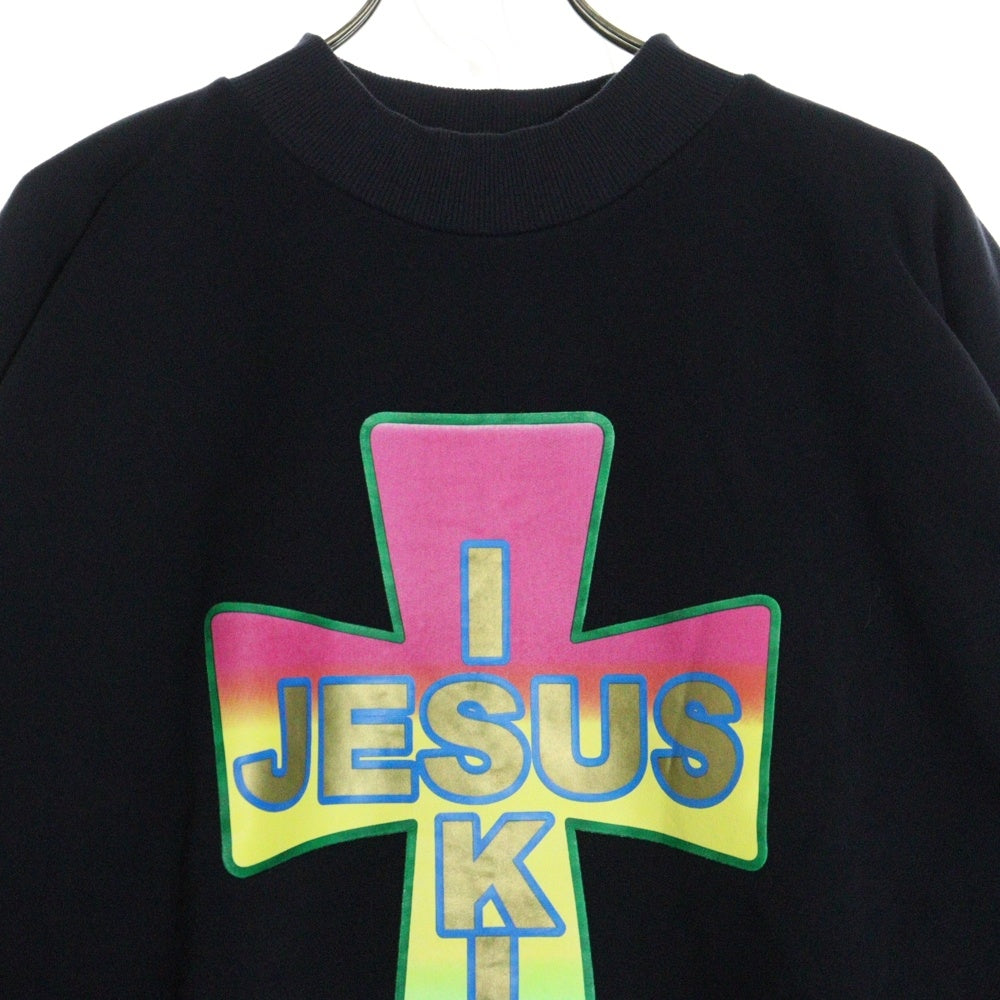 KANYE WEST(カニエウェスト) ×AWGE JIK CROSS SWEATSHIRT オーグ ジーザスイズキング クロス 両面プリント モックネック プルオーバースウェットトレーナー ブラック