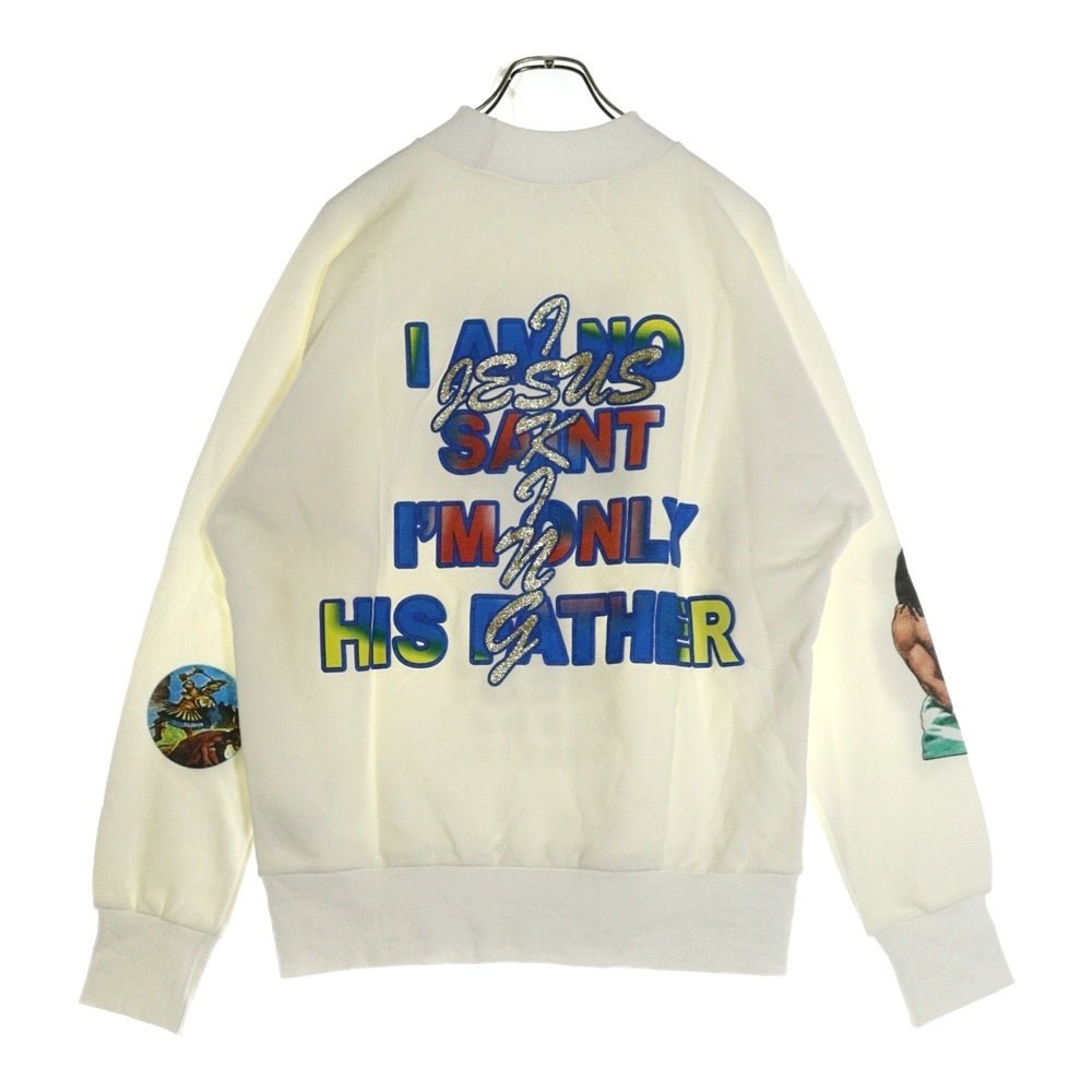 KANYE WEST(カニエウェスト) ×AWGE JIK CROSS SWEATSHIRT オーグ ジーザスイズキング クロス ラメ加工 両面プリント モックネック プルオーバースウェットトレーナー ホワイト