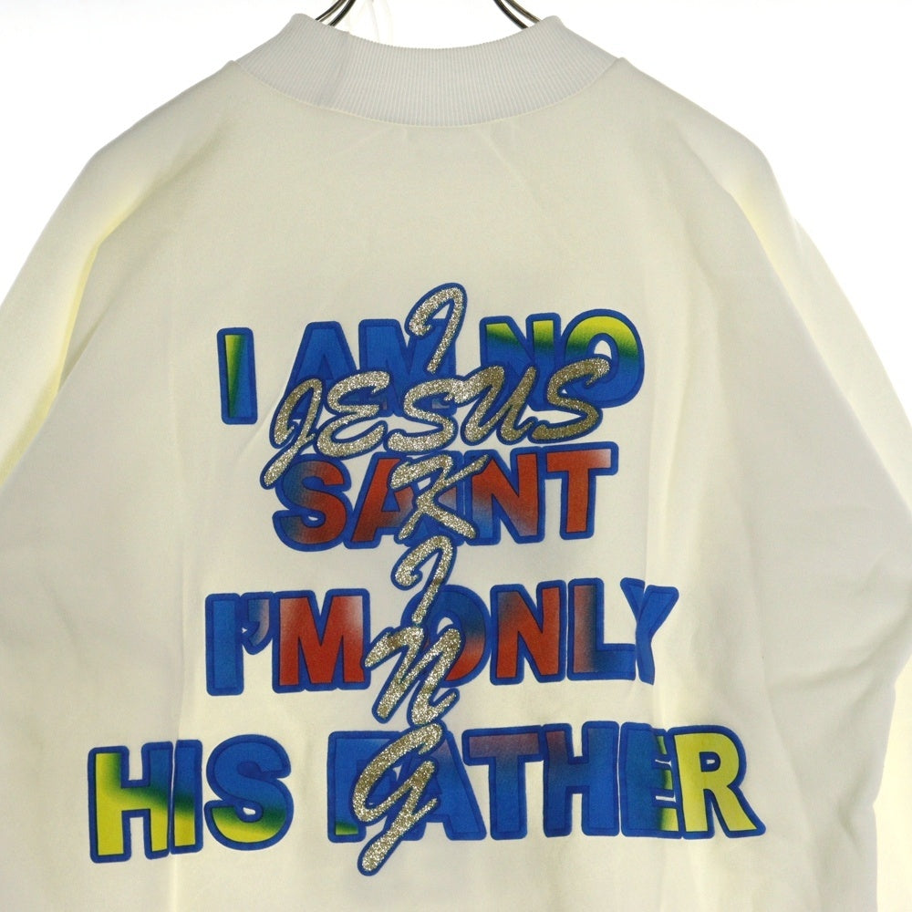 KANYE WEST(カニエウェスト) ×AWGE JIK CROSS SWEATSHIRT オーグ ジーザスイズキング クロス ラメ加工 両面プリント モックネック プルオーバースウェットトレーナー ホワイト