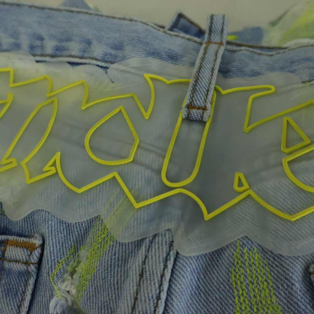 Endless Denim(エンドレス デニム) EMBROIDERIED AND DISTERESSED DENIM JEANS 刺繍 リペア加工 エンブロイダリーアンドディストレスドデニムジーンズ インディゴ/イエロー