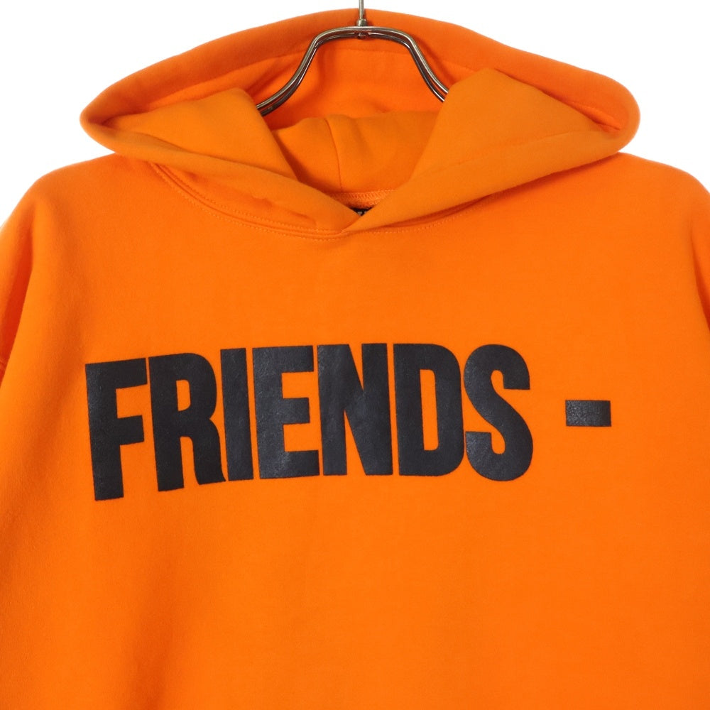 VLONE(ヴィーロン) FRIENDS HOODIE ロゴプリント カットオフ加工 プルオーバースウェットパーカー フーディー オレンジ