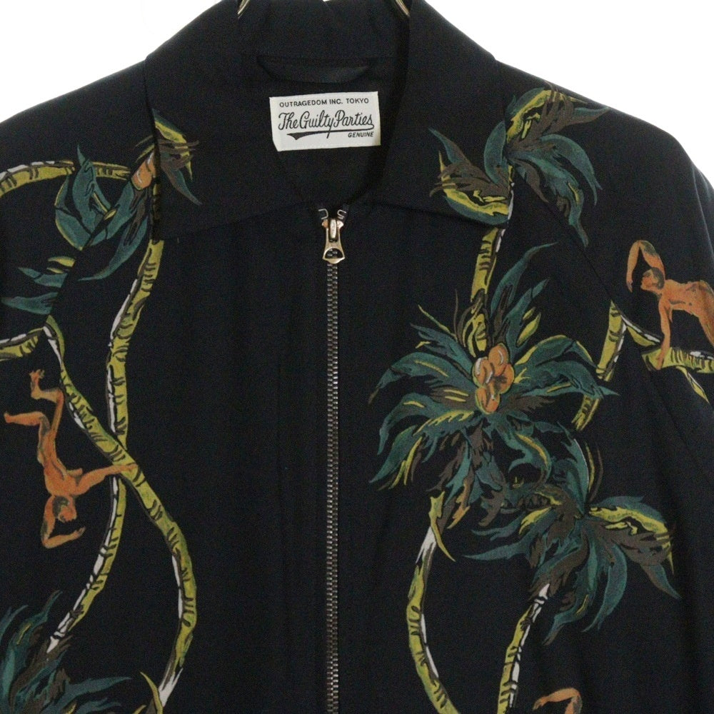 WACKO MARIA(ワコマリア) 17SS SPORTS JACKET PALM TREE パームツリー柄 レーヨン混 ジップアップスポーツジャケット ブラック