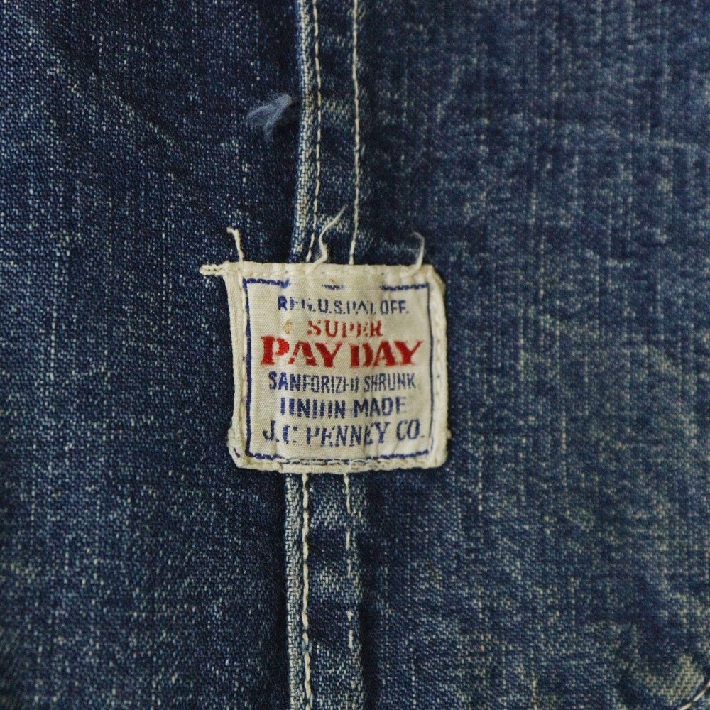 PAY DAY(ペイデイ) 40S VINTAGE J.C.PENNEY SUPER PAYDAY ヴィンテージ ジェーシーペニー スーパーペイデイ ロゴボタン マルチポケット ペインターワーク デニム オーバーオール