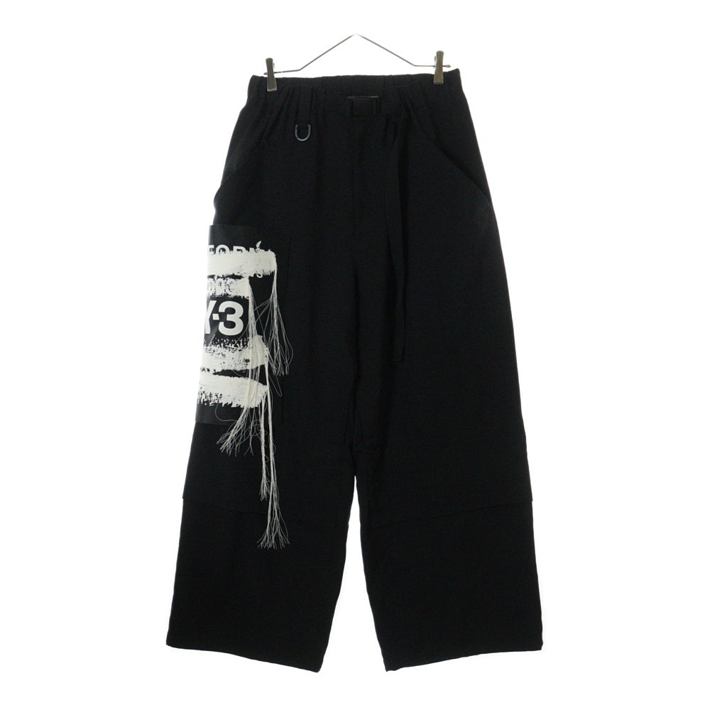 Y-3(ワイスリー) 25SS SPORTS UNIFORM PATCH PANTS スポーツ ユニフォーム グラフィックロゴ パッチ ワイドパンツ ブラック JN3704