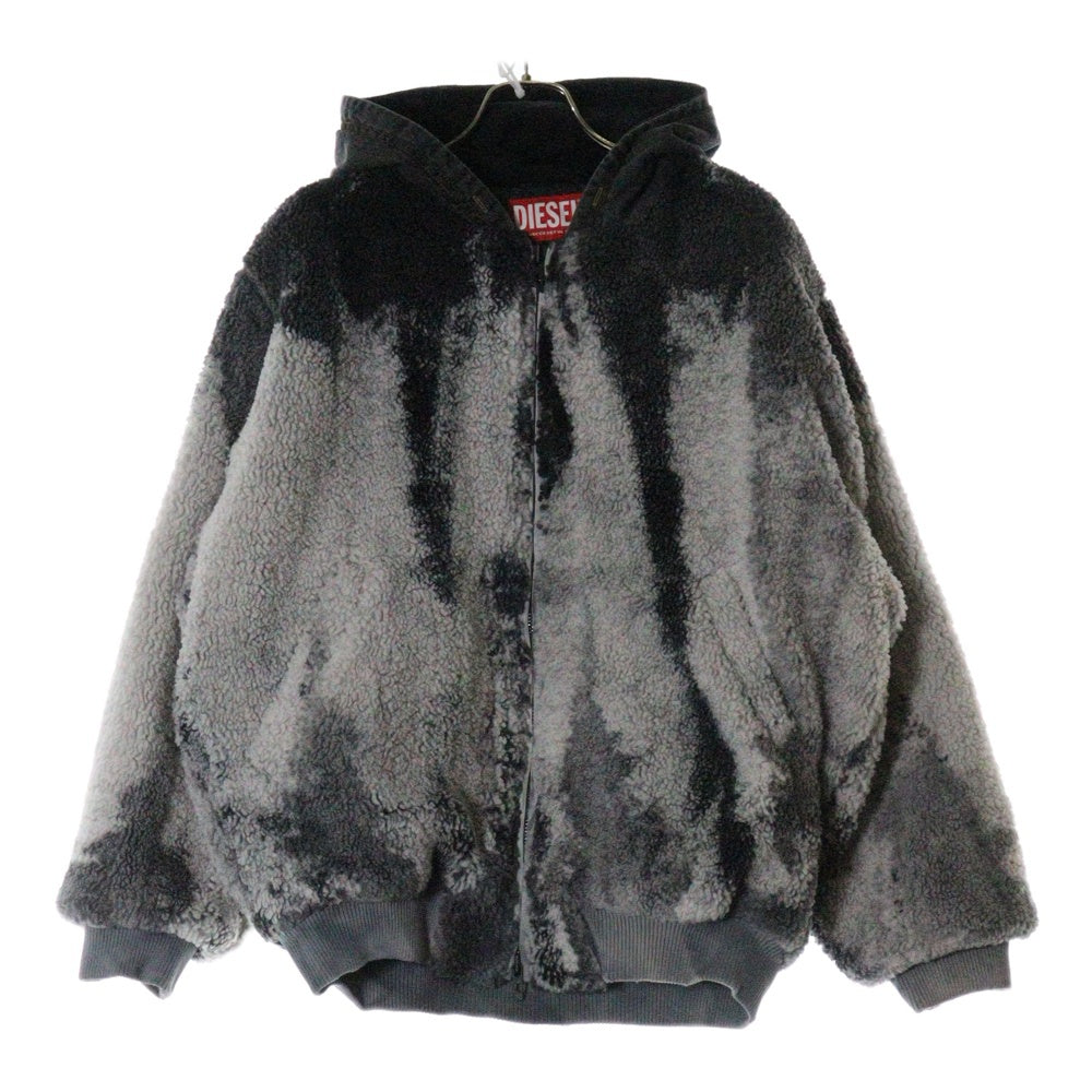 DIESEL(ディーゼル) S-Depla フード切り替え 総柄デザイン ボアジャケット アウター グレー A14392