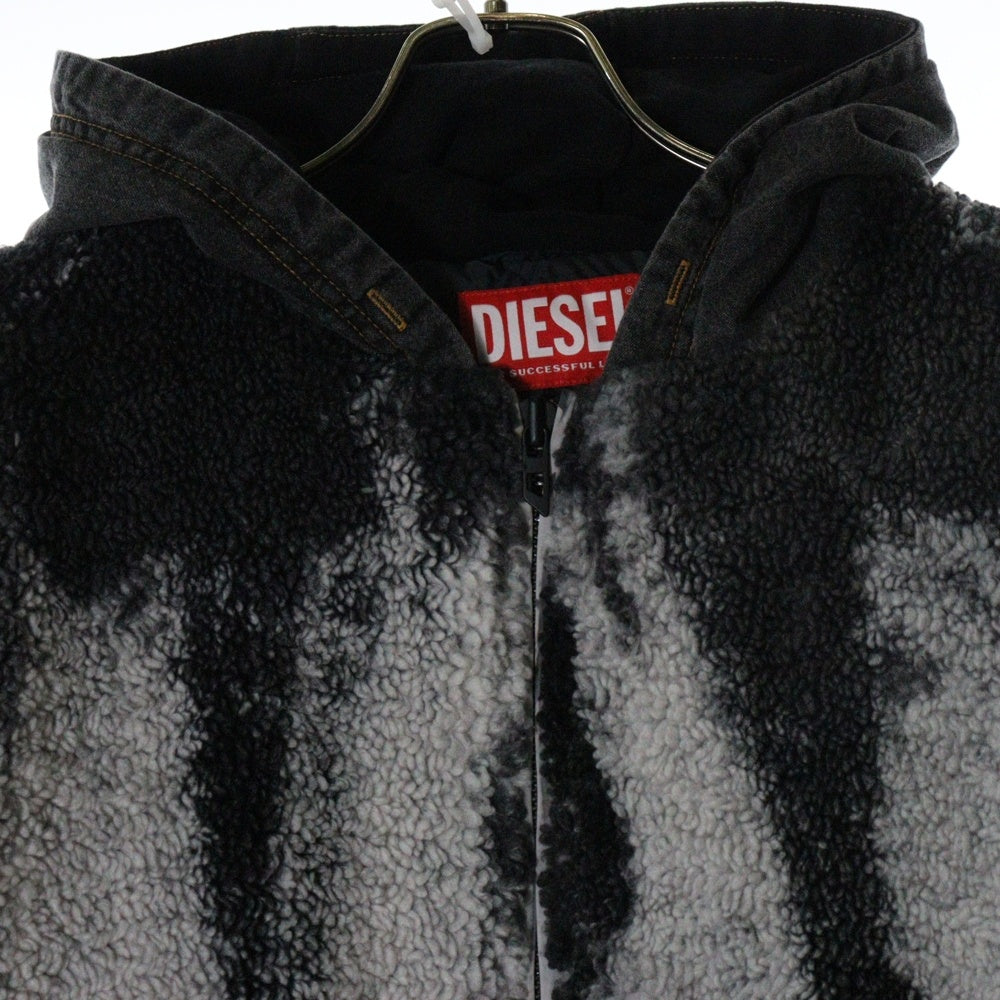 DIESEL(ディーゼル) S-Depla フード切り替え 総柄デザイン ボアジャケット アウター グレー A14392