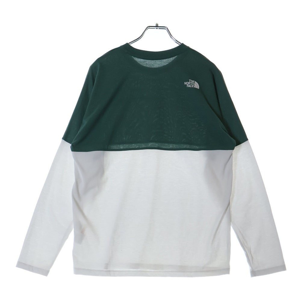 THE NORTH FACE(ザノースフェイス) L/S BI-COLORED NUPTSE TEE バイカラー ヌプシ ロゴプリントTシャツ 長袖クルーネックカットソー グリーン/ホワイト NT82384
