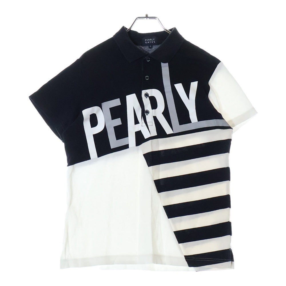 PEARLY GATES(パーリーゲイツ) ロゴプリント パッチワーク 半袖ポロシャツ ネイビー/ホワイト 053-2160409
