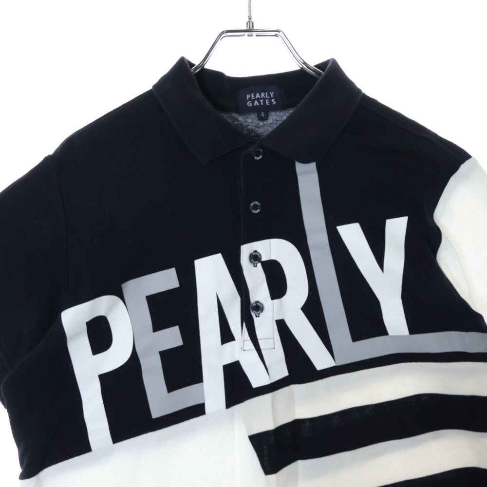 PEARLY GATES(パーリーゲイツ) ロゴプリント パッチワーク 半袖ポロシャツ ネイビー/ホワイト 053-2160409