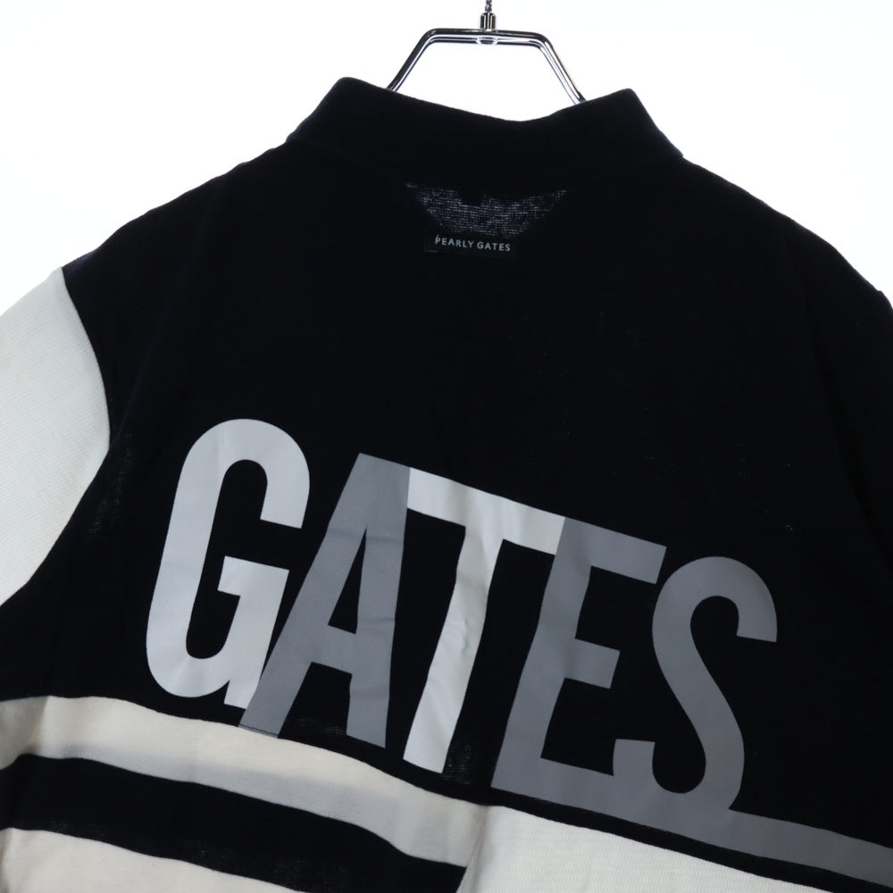 PEARLY GATES(パーリーゲイツ) ロゴプリント パッチワーク 半袖ポロシャツ ネイビー/ホワイト 053-2160409