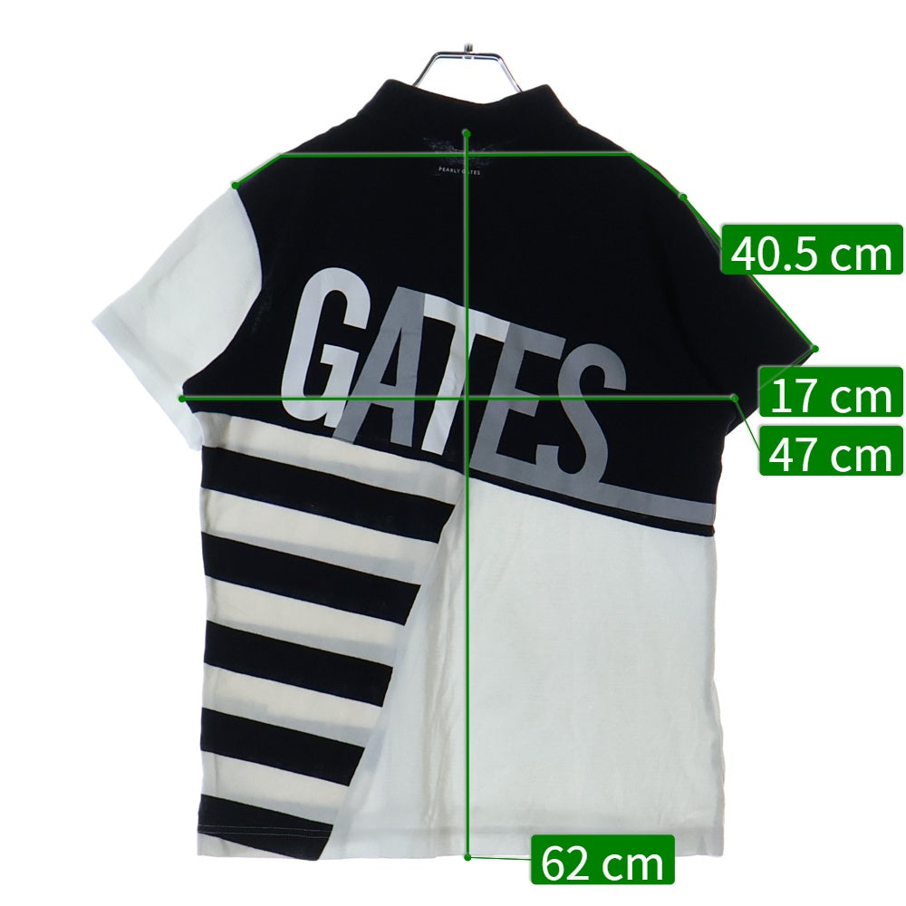 PEARLY GATES(パーリーゲイツ) ロゴプリント パッチワーク 半袖ポロシャツ ネイビー/ホワイト 053-2160409