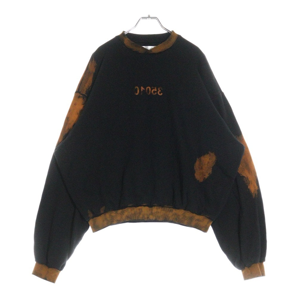 arche(アルシュ) PLUG別注 GRADY CREW NECK ウォッシュ加工 クルーネックスウェットトレーナー ブラック/オレンジ