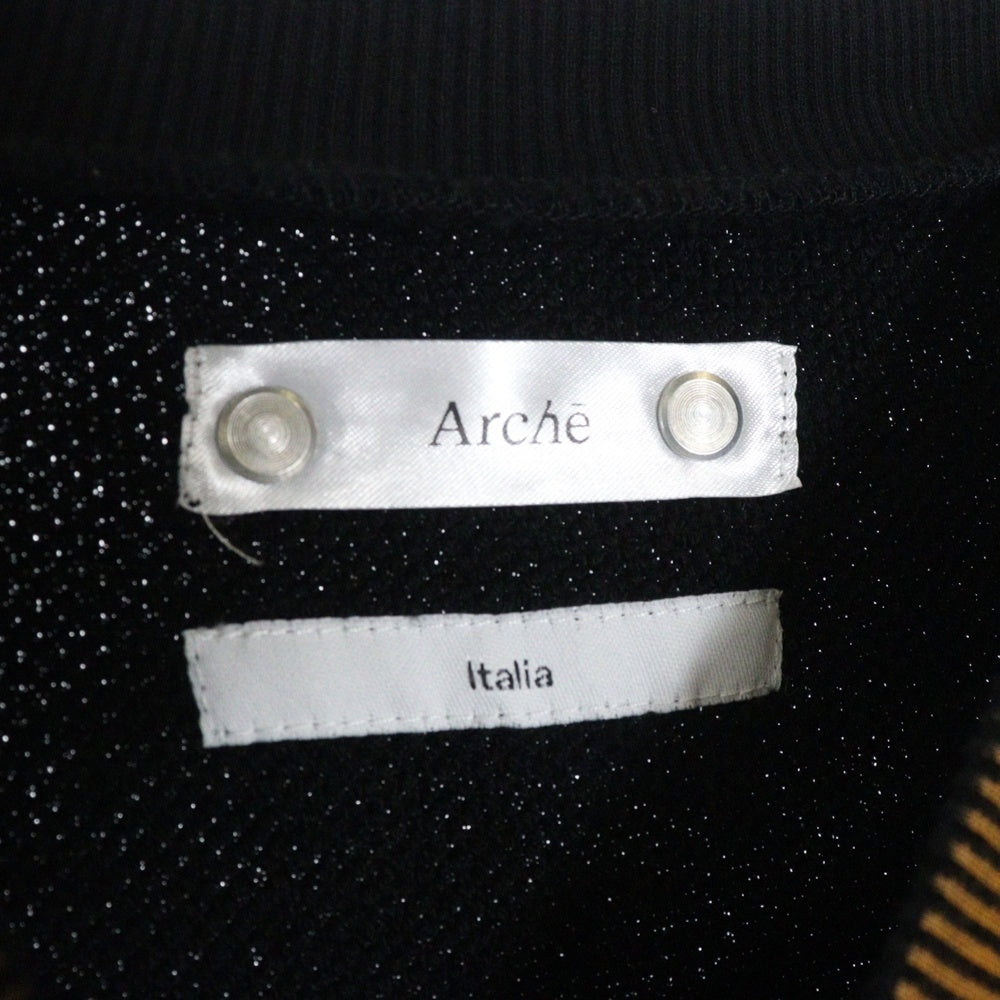 arche(アルシュ) PLUG別注 GRADY CREW NECK ウォッシュ加工 クルーネックスウェットトレーナー ブラック/オレンジ