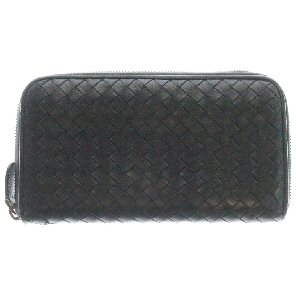 BOTTEGA VENETA(ボッテガヴェネタ) ラウンドジップ イントレチャート レザー ロングウォレット ゴールド 金具 長財布 ブラック 510643