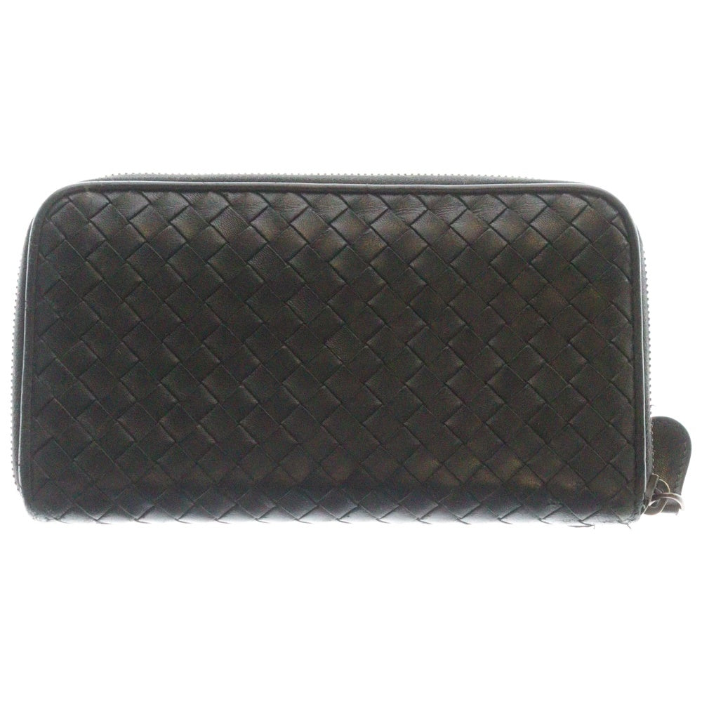 BOTTEGA VENETA(ボッテガヴェネタ) ラウンドジップ イントレチャート レザー ロングウォレット ゴールド 金具 長財布 ブラック 510643